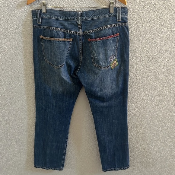 Cabi Jeans Patchwork Embroidered Distressed Cropped Denim Pant Boho Size 6 - Picture 5 of 7
